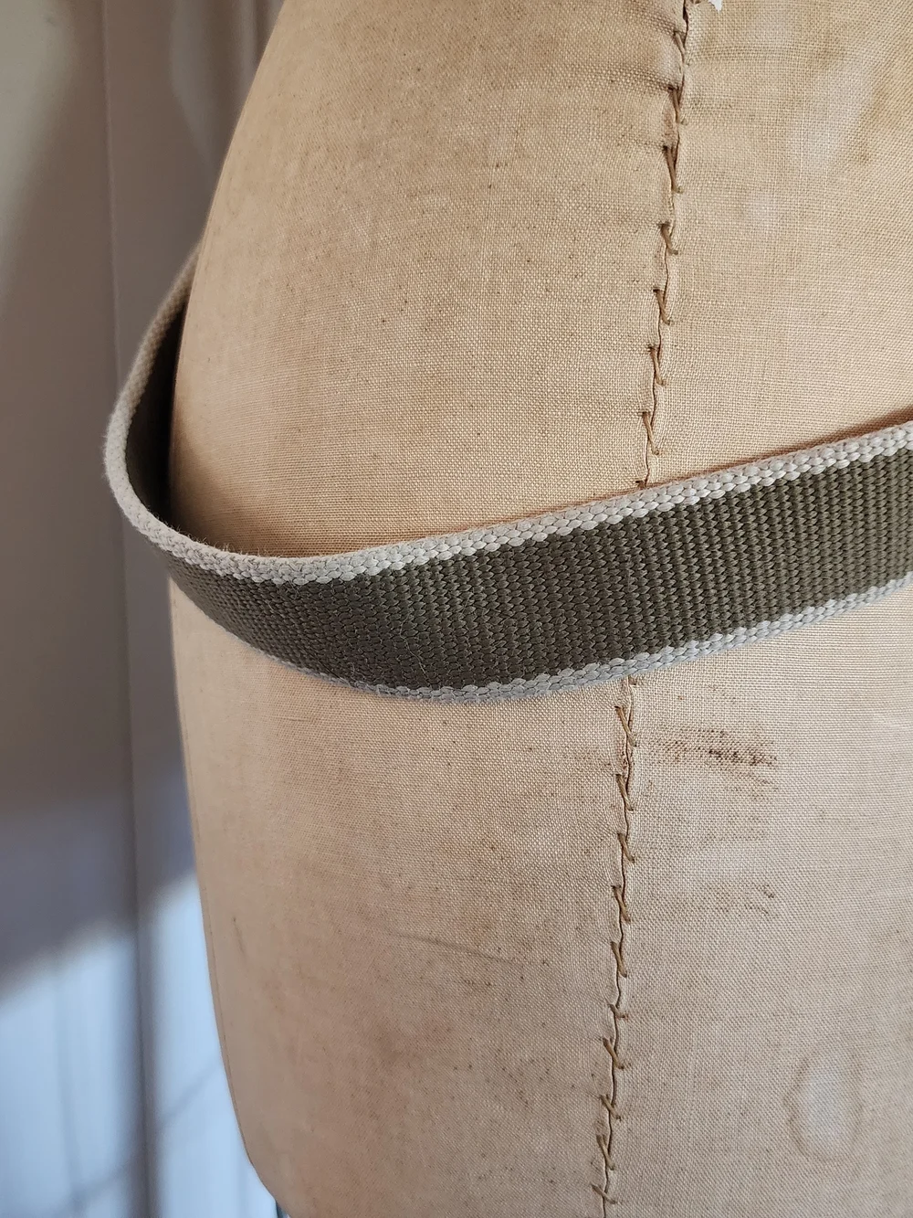 Coach Olive Green Canvas Belt with Brown Leather and Brass Buckle